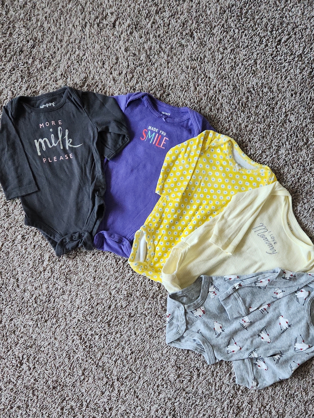 Baby One-Piece Bodysuit Set - Black, Purple, Yellow, Cream, Gray
